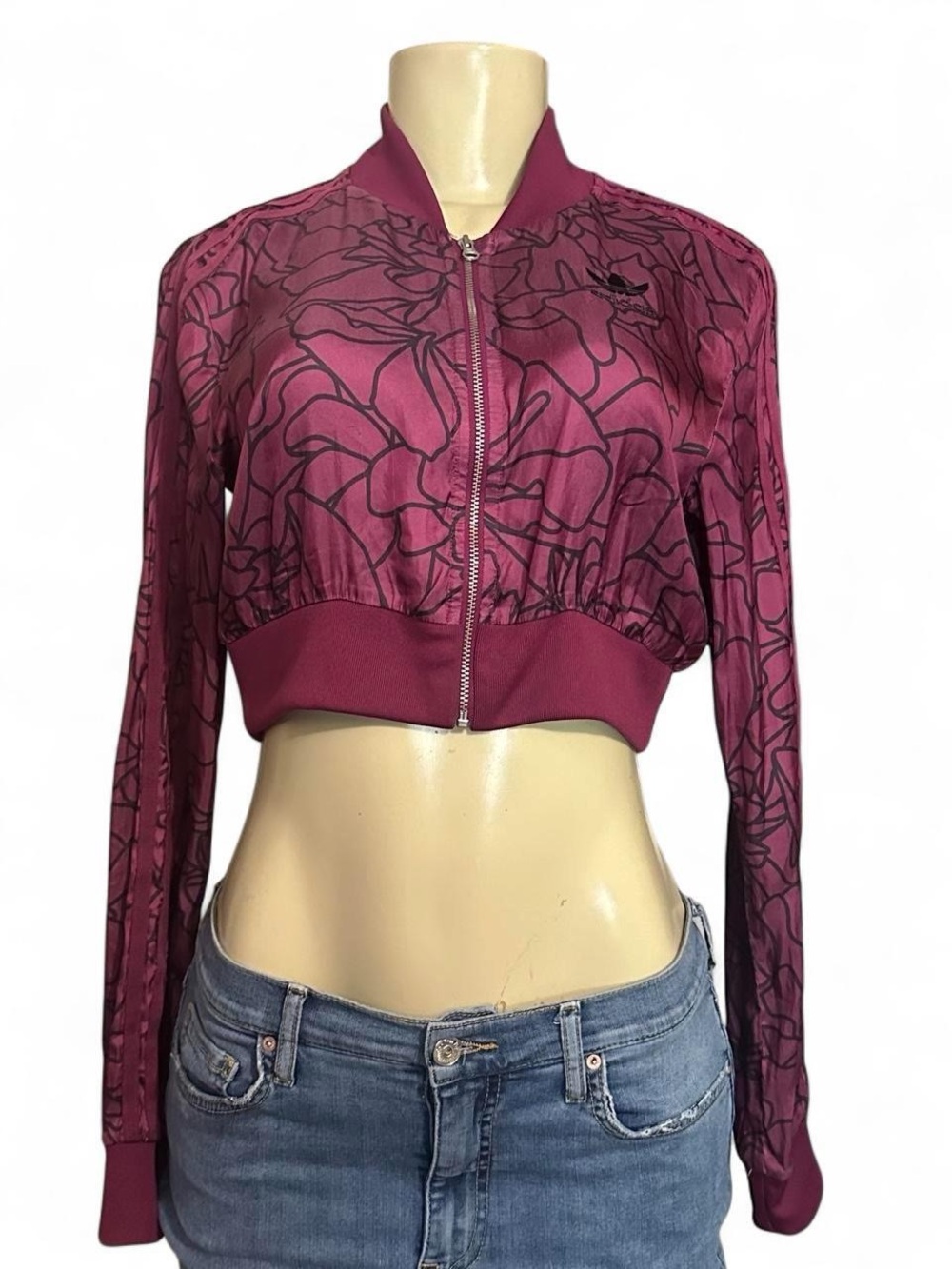 adidas Women's Cropped Bomber Jacket in Plum Floral